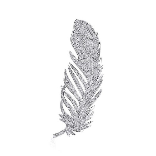 Crystals silver feather brooch - crystals,