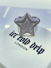 MENS 925 SOLID SILVER SIMULATED LAB DIAMOND BLING STAR RING / HIP HOP / ICED OUT