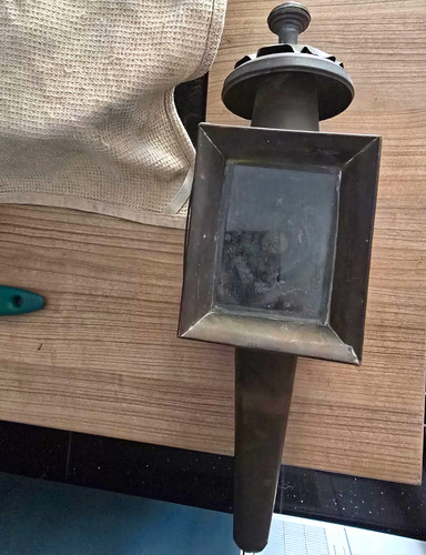 Brass and glass carriage lamp - brass,