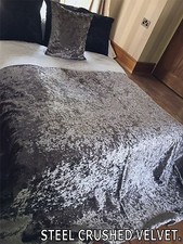 MADE TO ORDER STEEL GREY CRUSHED VELVET BEDSPREAD RUNNER THROW KING SUPER DOUBLE
