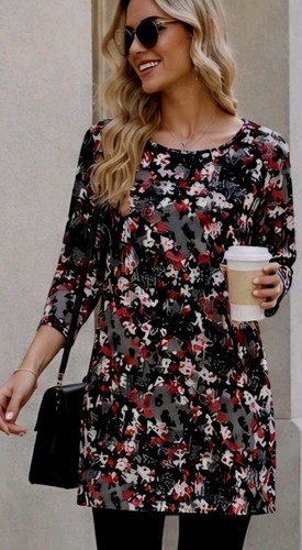 Apricot floral tunic dress - floral,