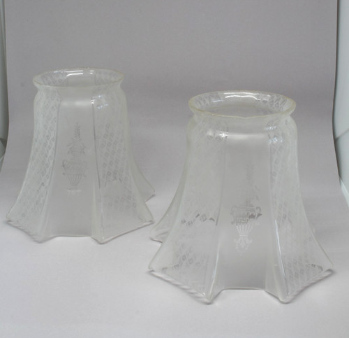 Antique frosted etched - , pair