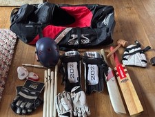 Full Cricket Kit Bundle GM Pads & Gloves Slazenger Pro Helmet 2 Bats Stumps