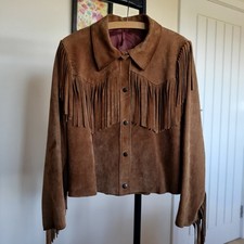 1970s Vintage Tan Suede Fringed Lined Leather Jacket