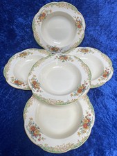 Set of 5 Woods Ivory Ware 'Summer Flowers' 8.75'' Art Deco Cereal Bowls c.1930's