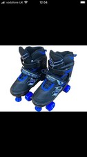Childrens Adjustable 4 Wheel Quad Blue Roller Skates Boots Kids Adjustable Sizes