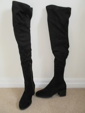 RIVER ISLAND BLACK STRETCH LONG OVER THE KNEE BLOCK HEEL BOOTS SIZE 4