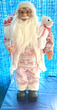 Festive - Standing Santa With Bear - 60cm - Pink - Does Not Light Up - New