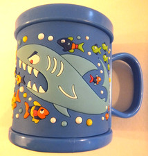 JOHN HINDE MUG BRIGHT BLUE SHARKS OCTOPUS FISH SEALIFE NEMO SUIT YOUNG CHILD VGC
