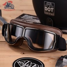 Vintage Motorcycle Goggles Steampunk Leather Biker Scooter Helmet Dustproof