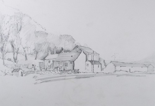 Original pencil sketch farm - original,