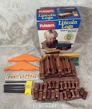 Vintage Playskool Lincoln Logs - 1986 - Boxed Set - 103 Pieces - READ DESC
