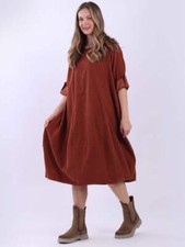 Plus Size Women Winter Dress Plain Cotton Corduroy Lagenlook Midi Dress One Size