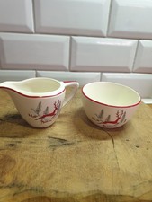 Crown Devon Stockholm Leaping Deer Tea Set Sugar Bowl Creamer Cups