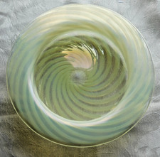 STUNNING VICTORIAN POWELL'S ? VASELINE GLASS COLOURFUL GREEN SWIRL BOWL HAT DISH