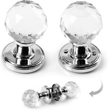 RAINZIN A Pair of 65mm Clear Crystal Glass Door Knobs Extra Large Kitchen Door