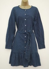 FAT FACE DARK BLUE DENIM PINSTRIPE LONG SLEEVE SHIRT DRESS SIZE 12 BUTTON FRONT