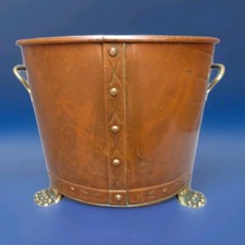 VINTAGE COPPER LOG BIN COAL BIN BRASS HANDLES LION FEET BY BAMFORDS COTTAGECORE