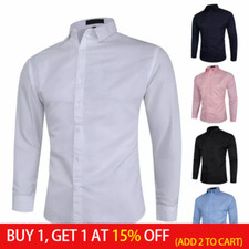 Mens Solid Modern Slim Fit Smart Shirts Long Sleeve Casual Formal Work Shirts