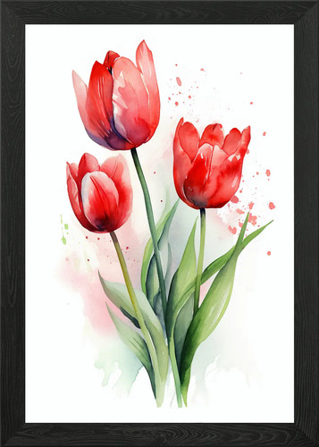 Red tulips framed wall art - red,