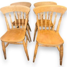 Set of 4 Vintage Beech Farmhouse Country Style Kitchen Dining Chairs & cushions