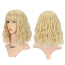 Women Ladies Short Curly Wigs Natural Bob With Bangs Wavy Hair Cosplay Wig