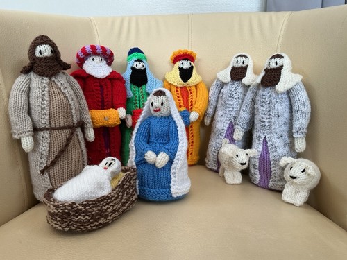 Hand knitted nativity set - hand,