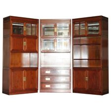 THREE VINTAGE CHINESE ROSEWOOD MILITARY CAMPAIGN BOOKCASE DRINKS CABINET DRAWERS