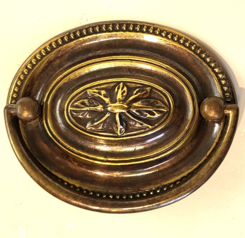 Brass oval plate handle - , chest