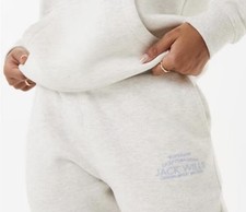 Jack Wills Womens Hunston Graphic Joggers / UK 4 (3XS) Light Heather Beige New