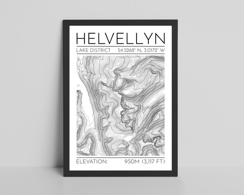 Helvellyn contour map glossy - contour,