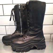 H&M black leather chunky sole lace up calf boots UK size 6