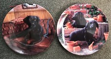 2 DOG PLATES/LADY IN WAITING /POTS OF FUN BLACK LABRADOR DECORATIVE PLATES