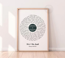Personalised Song Lyrics Vinyl Record Wall Art LP Print - Digital Or A4 Print