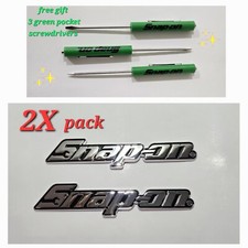 2PK SNAP ON TOOL BOX LOGO EMBLEM Chrome Plastic Badge Decal 8" + 3 Green Drivers
