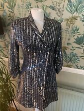 Ladies Jacket M 8 10 Silver Black Tuxedo Blazer Dress Mini Short Evening Cocktai