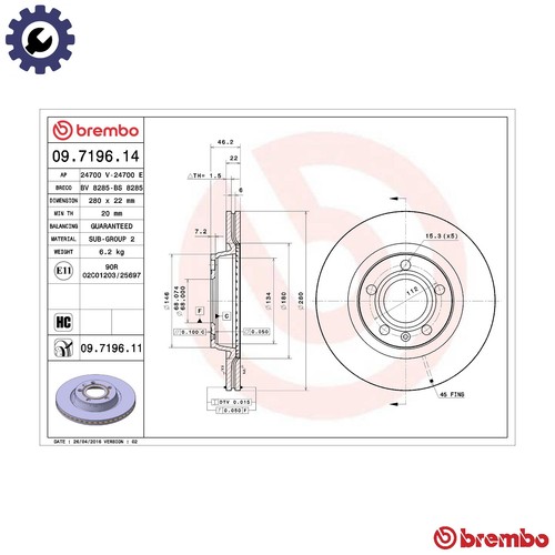 Brake disc 7196 11 - 09.7196.11, for