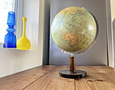 ART DECO 1930'S COLUMBUS ERDGLOBUS 15.5 INCH TERRESTRIAL DESK GLOBE WOOD CHROME