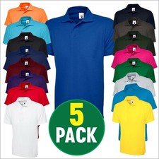 5 PACK Unisex Men's Classic Poloshirt Plain Short Sleeve Work Wear Polo T Shirt