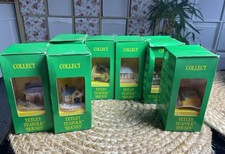 Set Of 7 Vintage Tetley Teafolk Ceramic Houses With Boxes