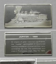 B590  1869 JUPITER Locomotive Franklin Mint 60g Sterling Silver Ingot