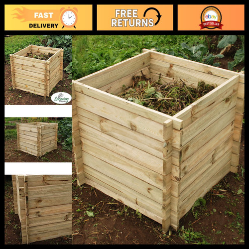 Wooden slatted compost bin - wooden,