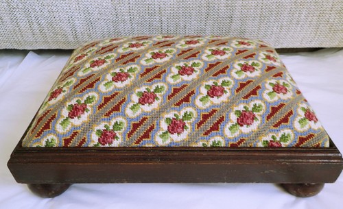 Wooden footstool needlepoint - wooden,