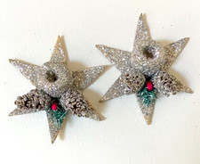 2 Vintage 1950's Christmas Star Candle Holder Decorations, Paper Mache, Austria