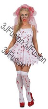 Adult Ladies Zombie Bloody Bride + Veil Halloween Fancy Dress Costume Womens EA