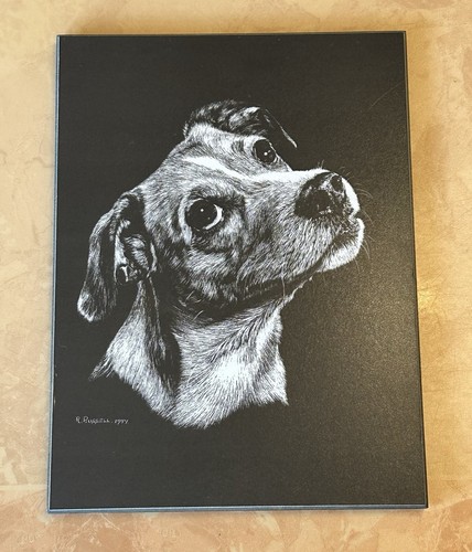 Russell scratchboard print - r,