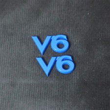 2x Blue V6 Matte Metal Emblem Badge Decal Sticker Turbo Coupe Sports Vehicle Car