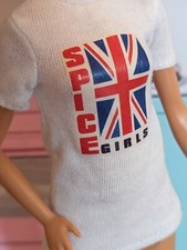 NO DOLL Vtg 90's Ginger Spice Girls Union Jack T-Shirt Dress Doll Clothes ((1673