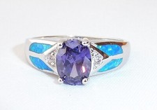 Ladies 925 Sterling Silver 2 Carat  Tanzanite White Sapphire and Opal Ring