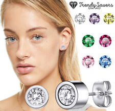 Women's Style Stainless Steel Genuine Created Round Cut Birthstone Stud Earrings